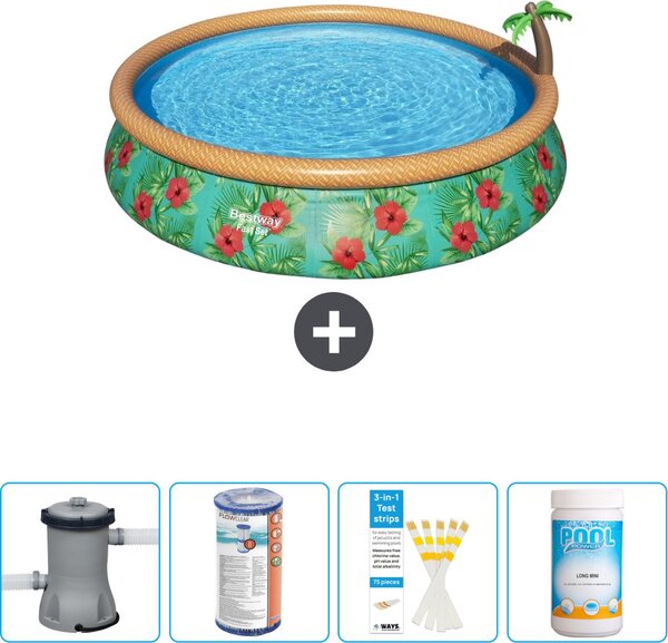 Piscina gonfiabile rotonda Bestway ad ambientazione rapida - Paradise Print - 457 x 84 cm - inclusa pompa - filtro - strisce reattive - cloro