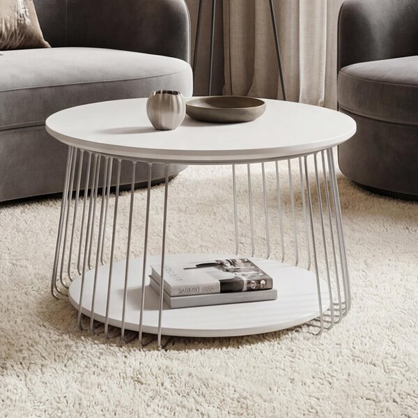 Tavolino MCA MCW-P60, tavolino tavolino lounge, metallo MDF rotondo Ø 70cm ~ bianco