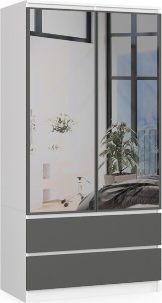 Akord Armadio 2 Ante Con 2 Cassetti E 2 Specchi Bianco E Grafite 90X51X180 Cm