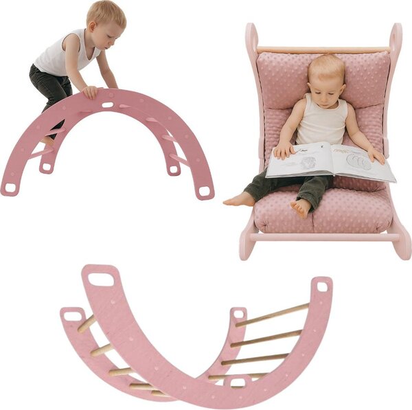 Arco d'arrampicata in legno rosa | Triangolo d'arrampicata per bambini | Giocattoli Montessori | Mobili da gioco Rockerboard