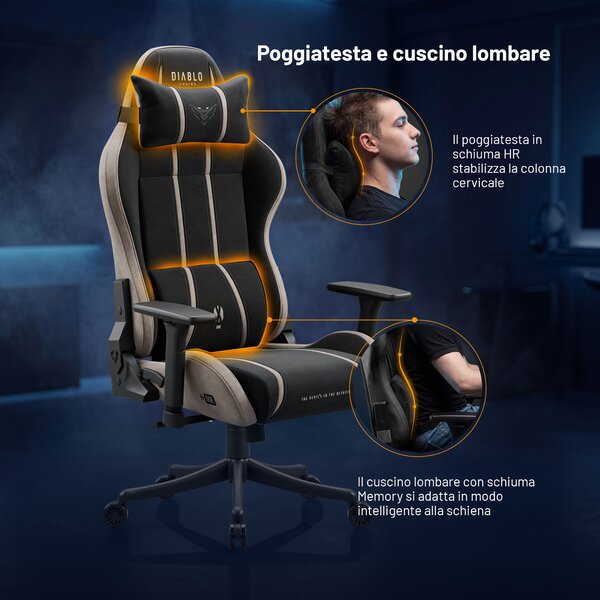 Sedia gaming in tessuto nero-beige Diablo X-One 2.0 Camel Black Small