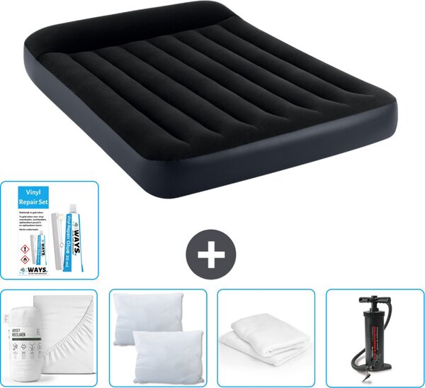 Letto ad aria Intex - Letto matrimoniale - 137 x 191 x 25 cm - Blu scuro - Consegna inclusa Lenzuolo di ricambio - Bacio - Pompa - Set di riparazione e protezione del cuscino