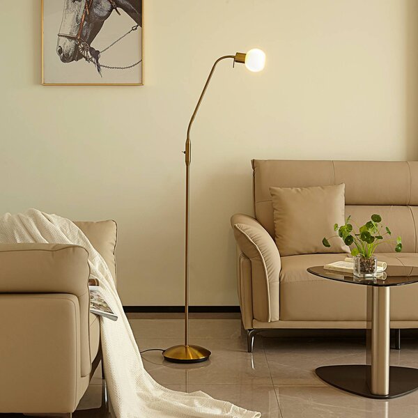 Lampada da terra ELAINA Lindby, Ottone / Oro, Soggiorno / Sala da pranzo, Metallo, Moderno, Lampada da terra