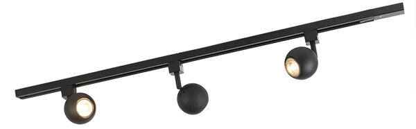 Sistema di illuminazione a binario moderno con 3 faretti neri monofase - Iconic Gissi