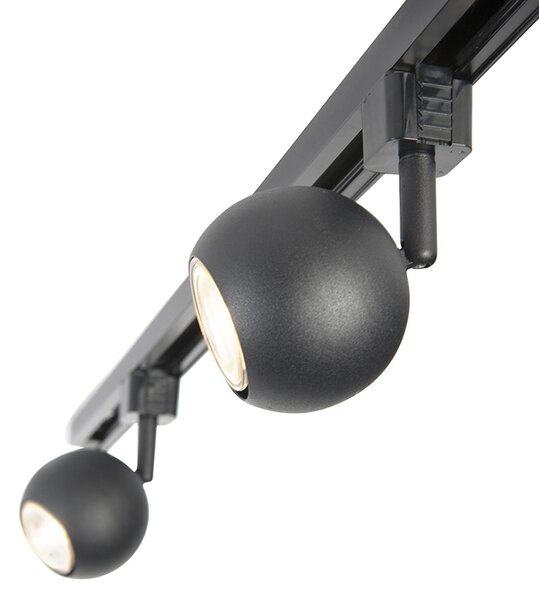 Sistema di illuminazione a binario moderno con 3 faretti neri monofase - Iconic Gissi