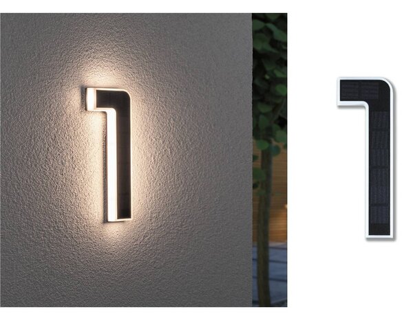 Paulmann lampada LED solare numero civico 1 Solar-Hausnummer, Nero, Plastica, Moderno, Applique da esterni