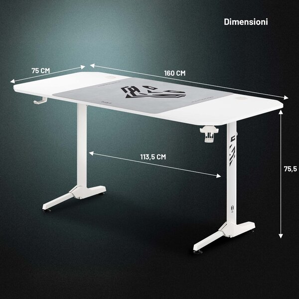 Scrivania gaming 160 cm bianca: Diablo X-Mate 1600