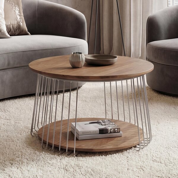 Tavolino MCA MCW-P60, tavolino tavolino lounge, metallo MDF rotondo Ø 70cm ~ marrone