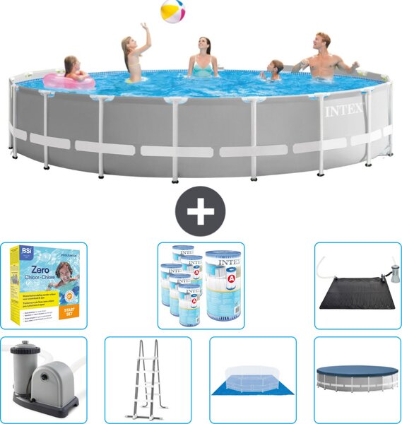 Piscina Intex Round Prism Frame - 548 x 122 cm - grigio - inclusa pompa - scaletta - telo di fondo - pacchetto di manutenzione della copertura - filtro - tappetino solare