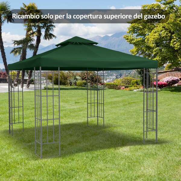 Outsunny Copertura per Gazebo 3x3 da Giardino Tetto Sostitutivo Anti-UV Impermeabile in Poliestere Verde Scuro
