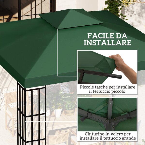 Outsunny Copertura per Gazebo 3x3 da Giardino Tetto Sostitutivo Anti-UV Impermeabile in Poliestere Verde Scuro