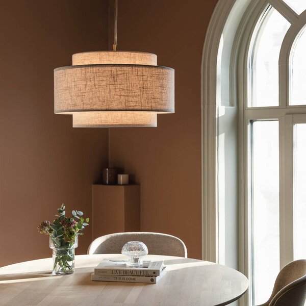 Globen Lighting Lampada a sospensione Noah Bouclé, dimmerabile, Crema / Ambra, Soggiorno / Sala da pranzo, Tessuto / Stoffa / Seta, Scandinavo, Lampada a sospensione
