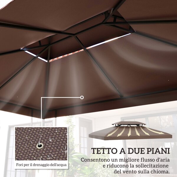 Outsunny Copertura per Gazebo da Giardino Tetto Sostitutivo Anti-UV Impermeabile in Poliestere 3x4m Marrone|Aosom