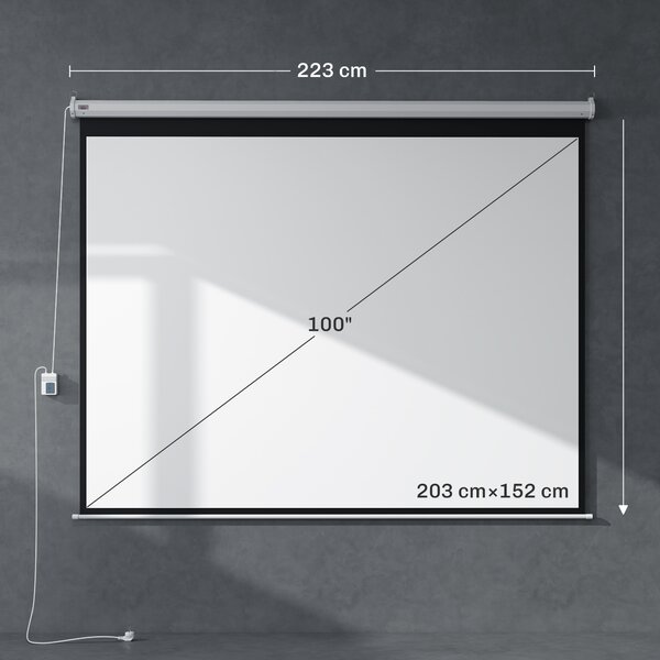 HOMCOM Schermo per Proiettore 100 Pollici con Telecomando a distanza fino a 30 m, a Parete o Soffitto, 203x152 cm, Bianco | Aosom Italy