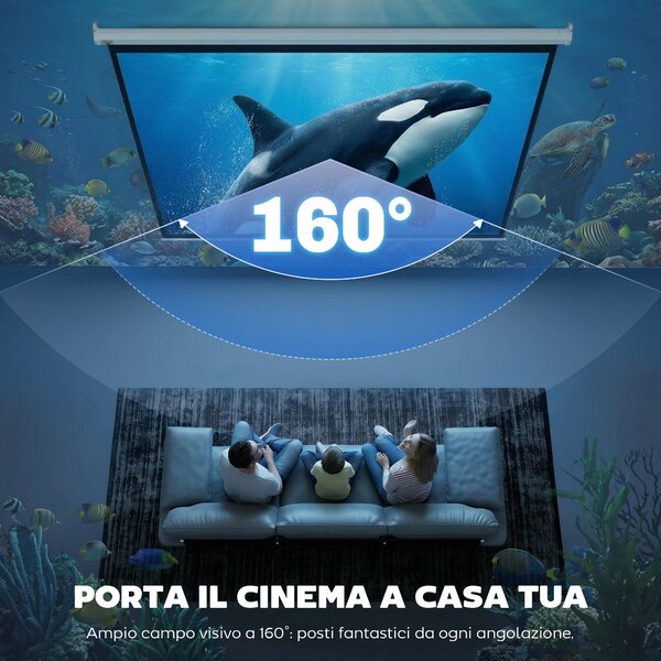 HOMCOM Schermo per Proiettore 100 Pollici con Telecomando a distanza fino a 30 m, a Parete o Soffitto, 203x152 cm, Bianco | Aosom Italy