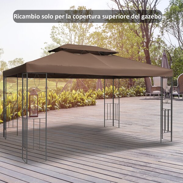 Outsunny Copertura per Gazebo da Giardino Tetto Sostitutivo Anti-UV Impermeabile in Poliestere 3x4m Marrone|Aosom
