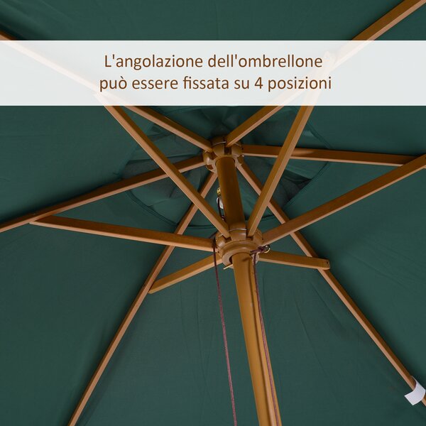 Outsunny Ombrellone da Giardino 2x2.95x2.55m, Parasole Impermeabile in Legno, Protezione UV, Facile Apertura, Verde|Aosom