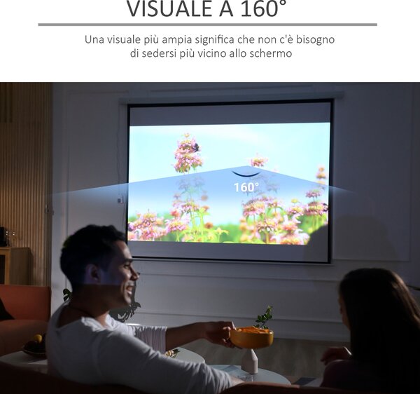 HomComTelo proiettore Motorizzato 120 Pollici Schermo Proiettore Home Cinema Telo Retroproiezione per guardare film a casa o in azienda, Bianco|Aosom