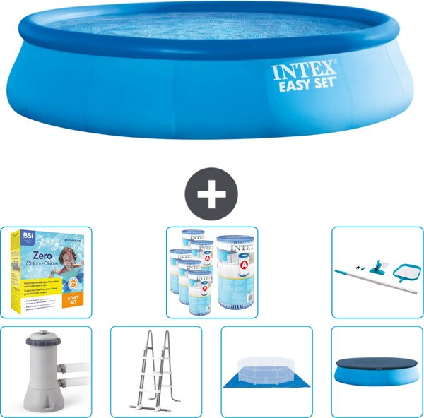 Piscina gonfiabile rotonda Easy Set di Intex - 457 x 107 cm - blu - inclusa pompa - scaletta - telo di fondo - confezione di manutenzione della copertura - filtro - kit di pulizia
