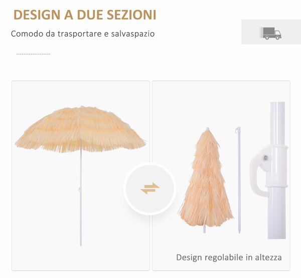 Outsunny Ombrellone portatile da giardino e spiaggia ,palo Inclinabile e 8 steche,Impermeabile Tettuccio Ø160cm, Beige|Aosom