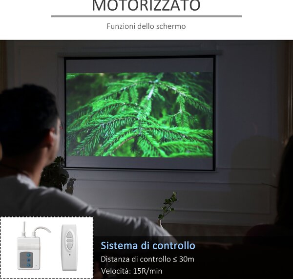 HomComTelo proiettore Motorizzato 120 Pollici Schermo Proiettore Home Cinema Telo Retroproiezione per guardare film a casa o in azienda, Bianco|Aosom