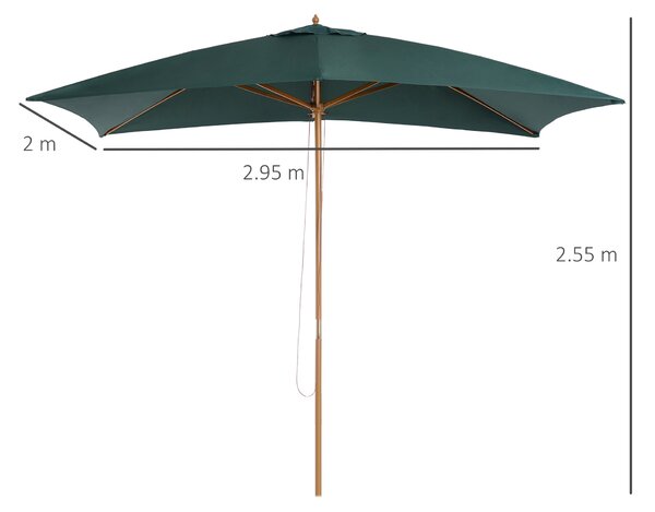 Outsunny Ombrellone da Giardino 2x2.95x2.55m, Parasole Impermeabile in Legno, Protezione UV, Facile Apertura, Verde|Aosom