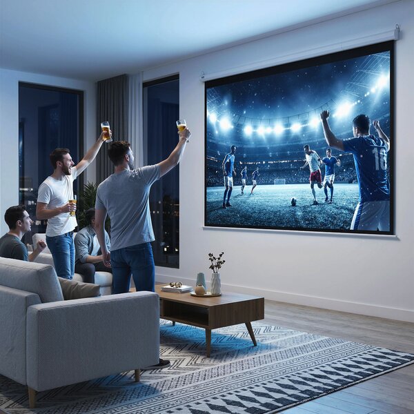 HomComTelo proiettore Motorizzato 120 Pollici Schermo Proiettore Home Cinema Telo Retroproiezione per guardare film a casa o in azienda, Bianco|Aosom