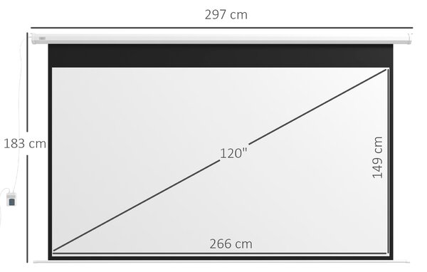 HOMCOM Telo per Proiettore 120" 16:9 Motorizzato con Telecomando, Fissaggio a Muro e Soffitto, Bianco | Aosom Italy
