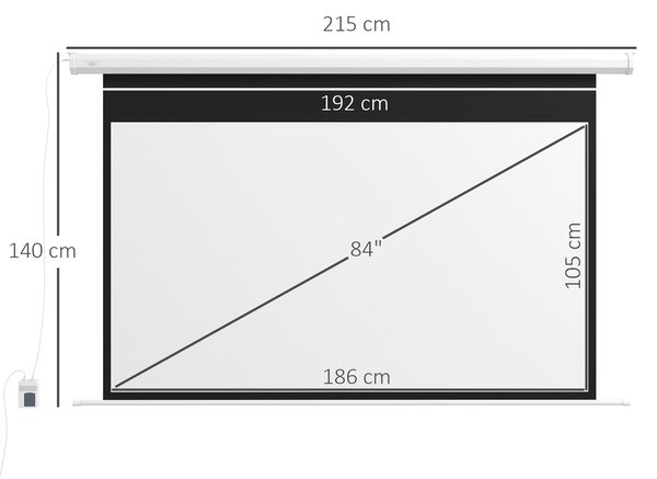 HOMCOM Schermo per Proiettore Motorizzato 84 Pollici 16:9 con Telecomando per Home Cinema Dimensioni 215x8x140cm Colore Bianco|Aosom