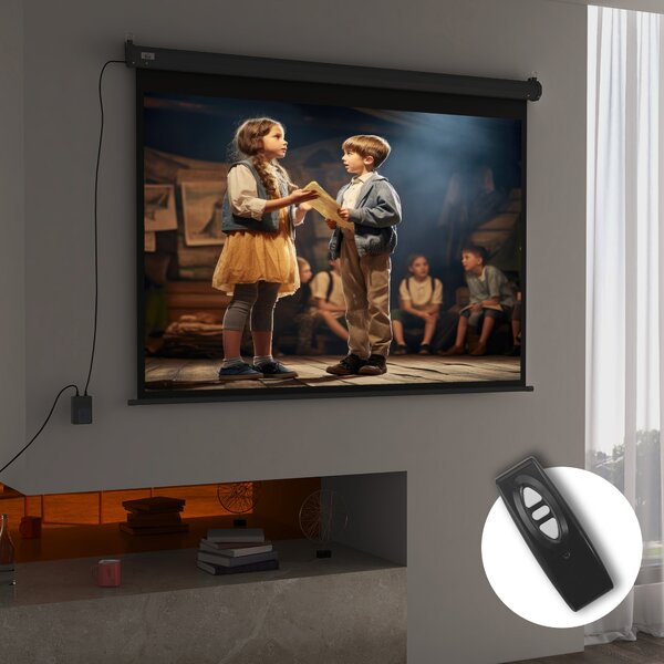 HOMCOM Schermo per Proiettore 89" Formato 4:3 Regolabile con Telecomando, 171x130cm, Nero