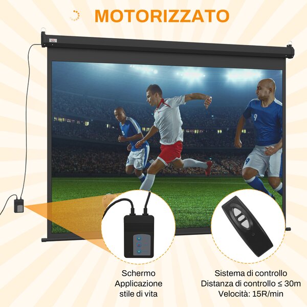 HOMCOM Schermo per Proiettore 89" Formato 4:3 Regolabile con Telecomando, 171x130cm, Nero