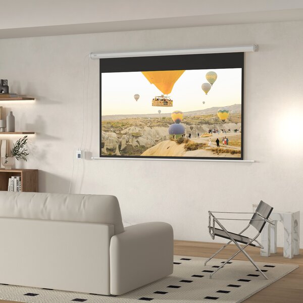 HOMCOM Schermo per Proiettore Motorizzato 84 Pollici 16:9 con Telecomando per Home Cinema Dimensioni 215x8x140cm Colore Bianco|Aosom