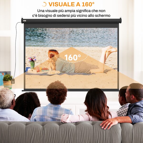 HOMCOM Schermo per Proiettore 89" Formato 4:3 Regolabile con Telecomando, 171x130cm, Nero