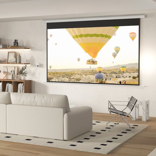 HOMCOM Telo per Proiettore 120" 16:9 Motorizzato con Telecomando, Fissaggio a Muro e Soffitto, Bianco | Aosom Italy