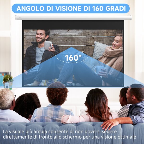 HOMCOM Schermo per Proiettore Motorizzato 84 Pollici 16:9 con Telecomando per Home Cinema Dimensioni 215x8x140cm Colore Bianco|Aosom
