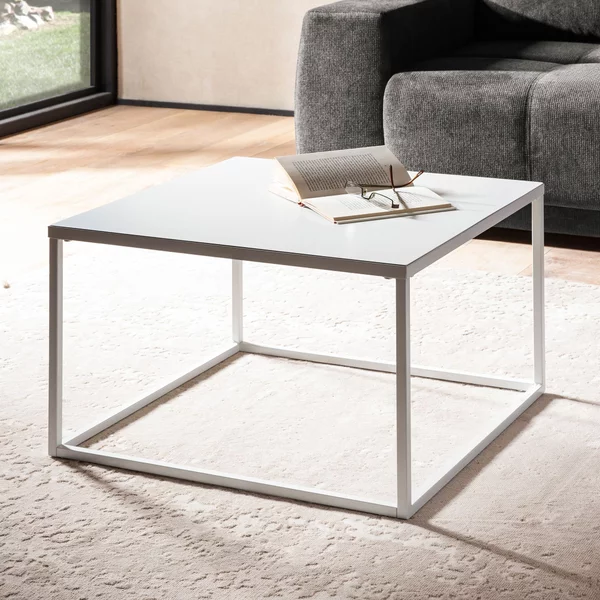 FineBuy Tavolino da caffè 60x60x40 cm Tavolo da soggiorno in metallo Tavolo industriale bianco Divano Tavolo quadrato Tavolo da salotto Tavolino in acciaio Tavolino quadrato