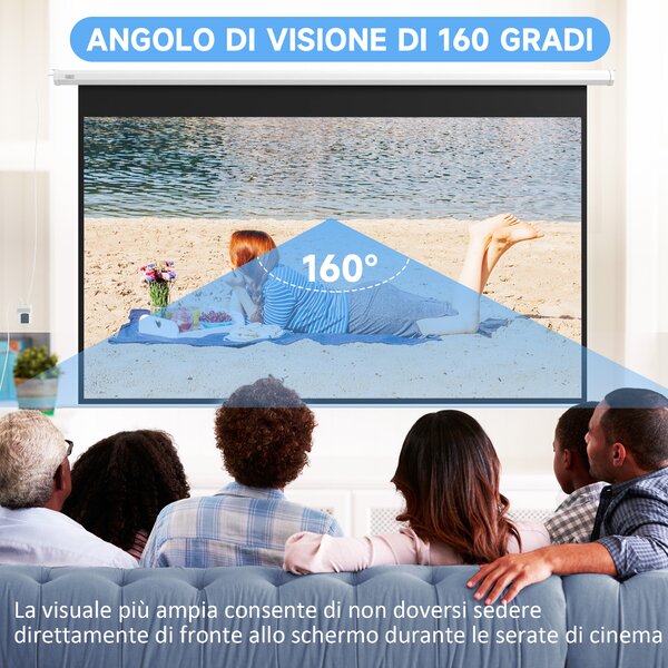 HOMCOM Telo per Proiettore 120" 16:9 Motorizzato con Telecomando, Fissaggio a Muro e Soffitto, Bianco | Aosom Italy