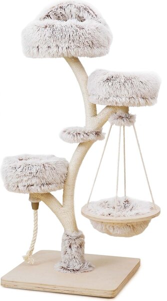 Tiragraffi di design Fudajo con design a rami alto 130 cm, tiragraffi per gatti con peluche e sisal, albero da arrampicata per gatti, albero per gatti con lettino appeso