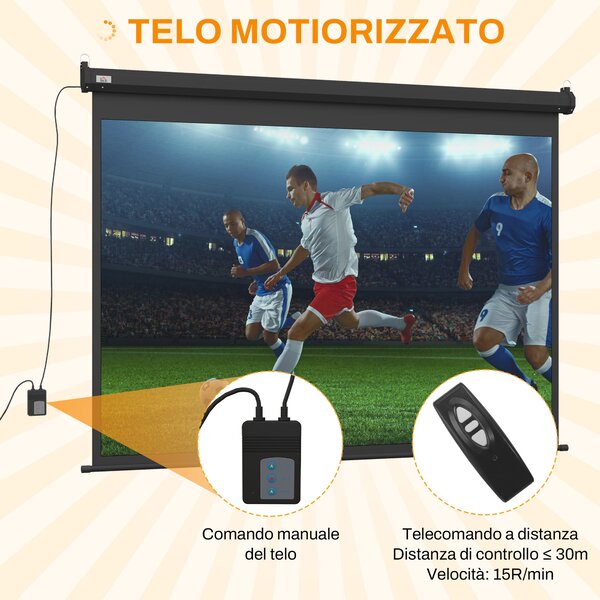 HOMCOM Schermo per Proiettore 100" Formato 4:3 Regolabile con Telecomando, 203x152cm, Nero