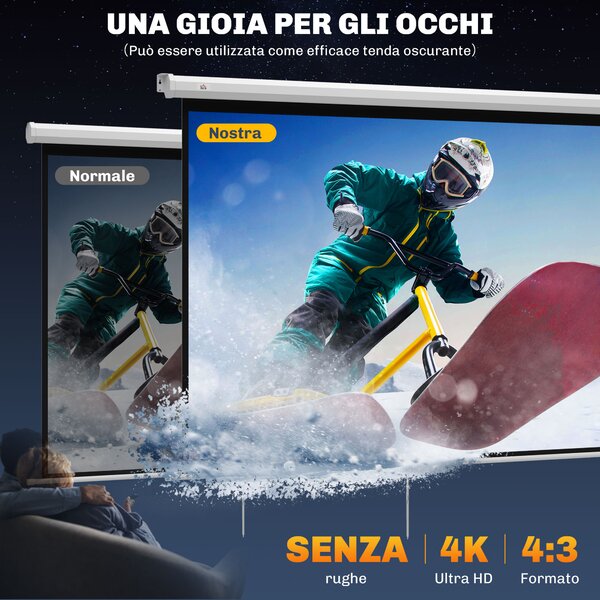 HOMCOM Schermo per Proiettore 84" Formato 4:3, Angolo di 160° e Montaggio a Soffitto o Parete