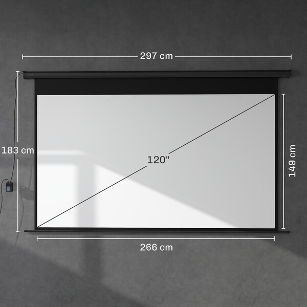 HOMCOM Telo per Proiettore 120" 16:9 Motorizzato con Telecomando, Fissaggio a Muro e Soffitto, Nero | Aosom Italy