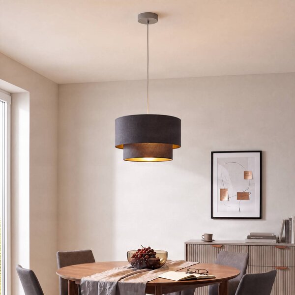 Lampada a sospensione Boho Duolla, Alluminio / Grigio / Zincato, Camera da letto, Tessuto / Stoffa / Seta, Giovanile, Lampada a sospensione