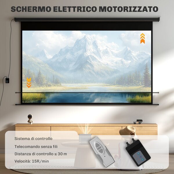 HOMCOM Telo per Proiettore 120" 16:9 Motorizzato con Telecomando, Fissaggio a Muro e Soffitto, Nero | Aosom Italy