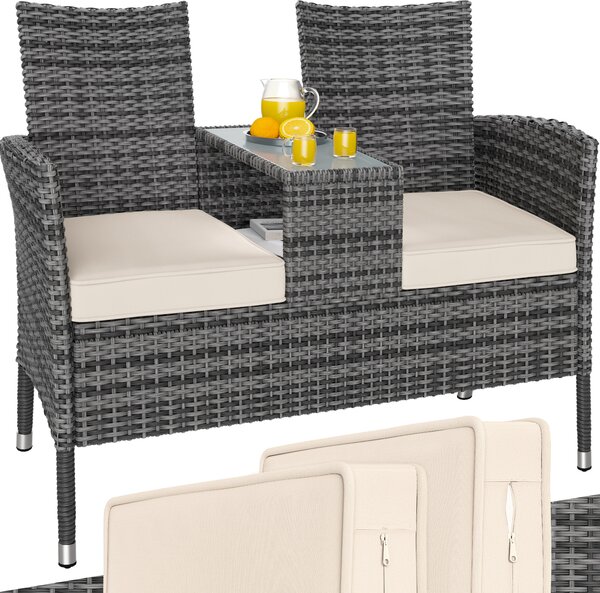 Casaria Panchina da Giardino Polyrattan Resistente 143x55x88cm 320kg (160kg per lato) Panca da Balcone 2 Posti Esterno Mobili Outdoor