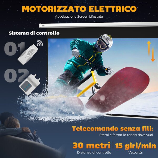 HOMCOM Telo per Proiettore 100" 16:9 Motorizzato con Telecomando, 251x8x168 cm, Bianco | Aosom Italy