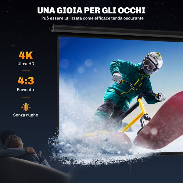HOMCOM Telo per Proiettore 84" Formato 4:3, Angolo di 160° e Montaggio a Soffitto o Parete, Nero | Aosom Italy
