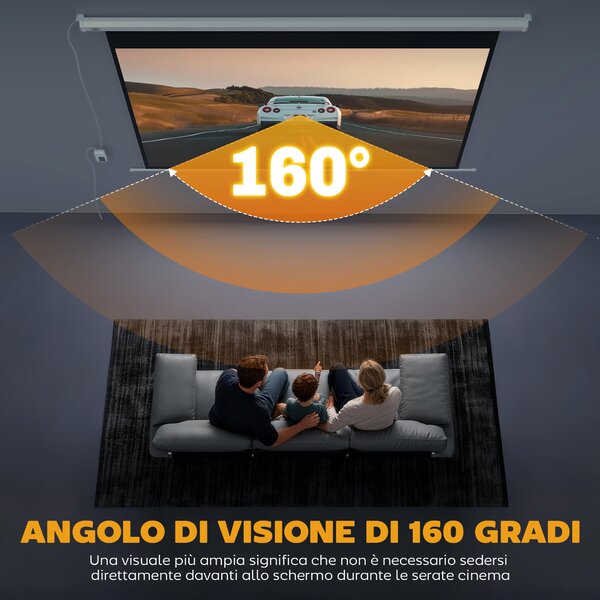 HOMCOM Telo per Proiettore 100" 16:9 Motorizzato con Telecomando, 251x8x168 cm, Bianco | Aosom Italy