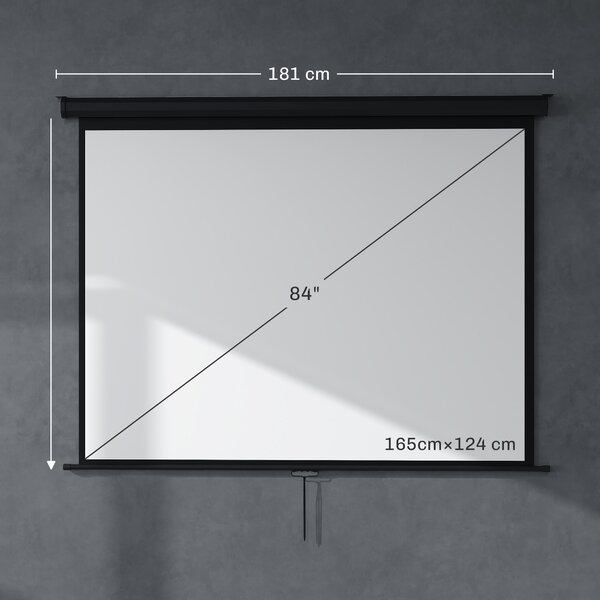 HOMCOM Telo per Proiettore 84" Formato 4:3, Angolo di 160° e Montaggio a Soffitto o Parete, Nero | Aosom Italy