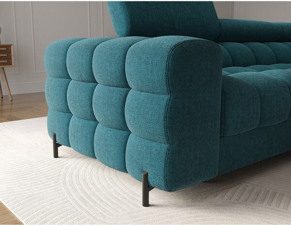 Divano angolare blu allungabile/con contenitore (con penisola a destra/con chaise lounge) con rivestimento in bouclé Felro – ELTAP