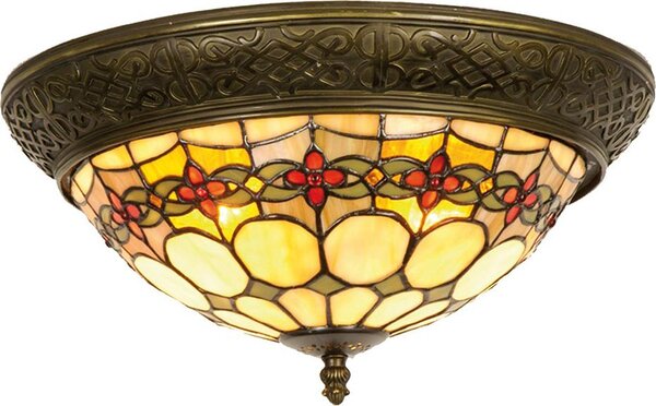 Clayre & Eef Lampada da soffitto Tiffany Ø 38x19 cm Beige Rosso Vetro Rosa